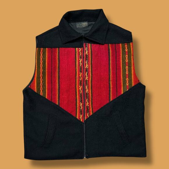 Vintage Alpaca Vest Southwestern Full Zip Peruvian Jacket 70s 80s L/XL Black - Picture 1 of 8